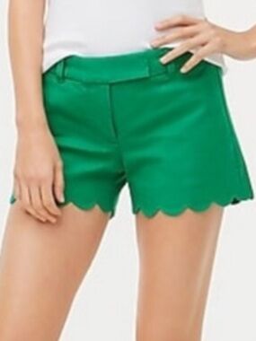 J. Crew Factory Emerald Green Scallop-Hem High-Rise Shorts